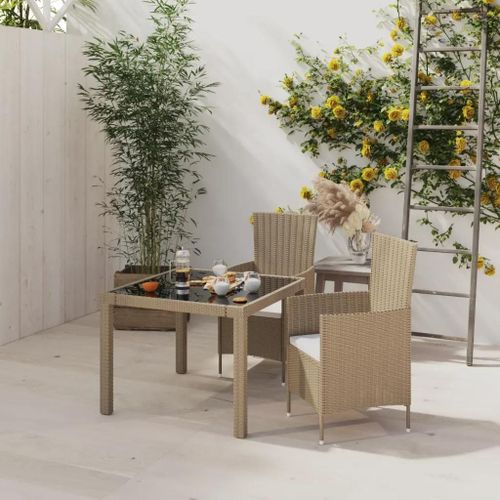 Prolenta Premium - Ensemble À Manger D'extérieur 3 Pcs Et Coussins Résine Tressée