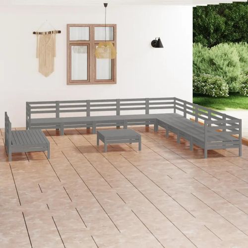 Prolenta Premium - Salon De Jardin 12 Pcs Bois De Pin Massif Gris