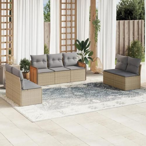 Prolenta Premium - Salon De Jardin Avec Coussins 7 Pcs Beige Résine Tressée