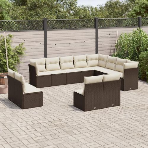 Prolenta Premium - Salon De Jardin Avec Coussins 12 Pcs Marron Résine Tressée