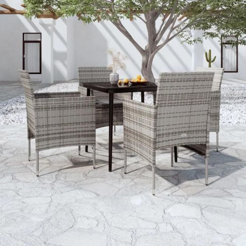 Prolenta Premium - Ensemble À Manger De Jardin Et Coussins 5pcs Gris/Noir
