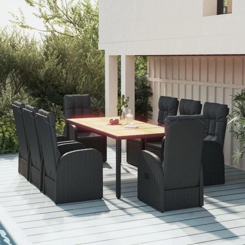 Prolenta Premium - Ensemble À Manger De Jardin 9pcs Coussins Noir Résine Tressée