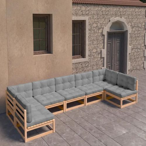 Prolenta Premium - Salon De Jardin 7 Pcs Avec Coussins Bois De Pin Massif