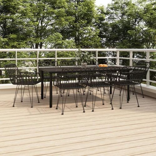 Prolenta Premium - Ensemble À Manger De Jardin 9 Pcs Noir Résine Tressée