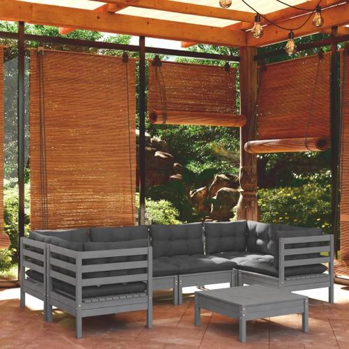 Prolenta Premium - Salon De Jardin 7 Pcs Avec Coussins Gris Bois De Pin