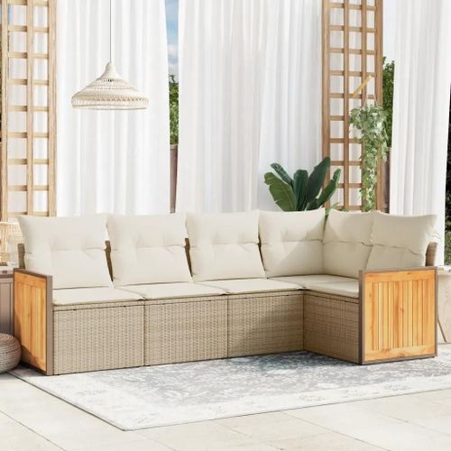 Prolenta Premium - Salon De Jardin Avec Coussins 5 Pcs Beige Résine Tressée