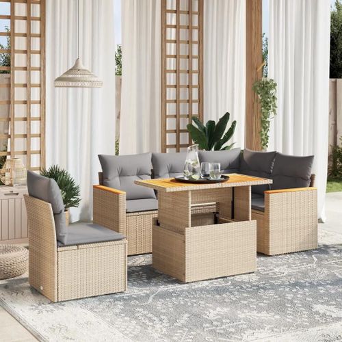 Prolenta Premium - Salon De Jardin Avec Coussins 6 Pcs Beige Résine Tressée