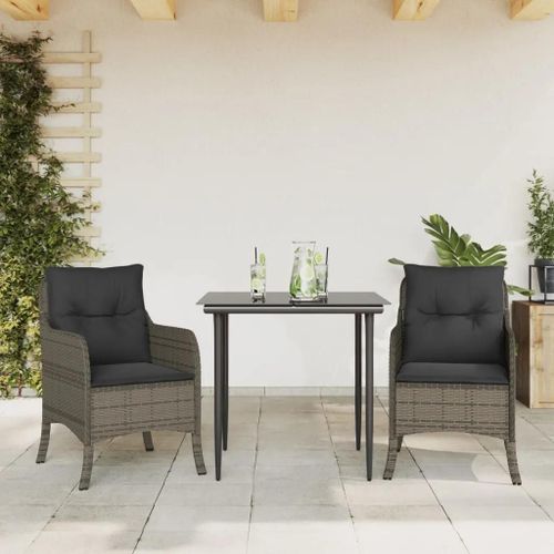 Prolenta Premium - Ensemble À Manger De Jardin 3 Pcs Coussins Gris Résine Tressée