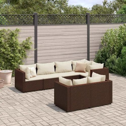 Prolenta Premium - Salon De Jardin Avec Coussins 7 Pcs Marron Résine Tressée