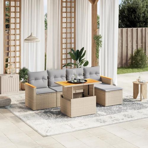 Prolenta Premium - Salon De Jardin Avec Coussins 6 Pcs Beige Résine Tressée