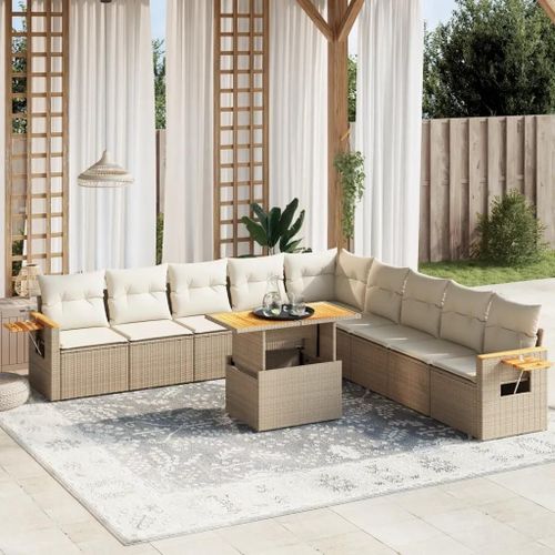 Prolenta Premium - Salon De Jardin 11 Pcs Avec Coussins Beige Résine Tressée