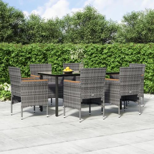 Prolenta Premium - Ensemble À Manger De Jardin Coussins 7pcs Gris Et Noir
