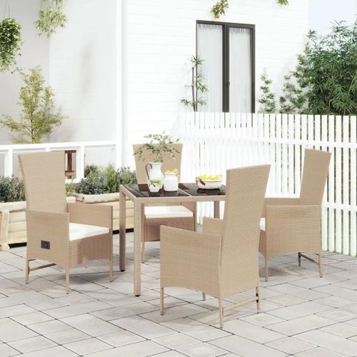 Prolenta Premium - Ensemble À Manger De Jardin Avec Coussins 5pcs Beige Poly Rotin