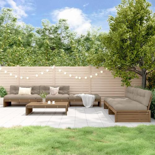Prolenta Premium - Salon De Jardin 6 Pcs Avec Coussins Marron Miel Bois Massif
