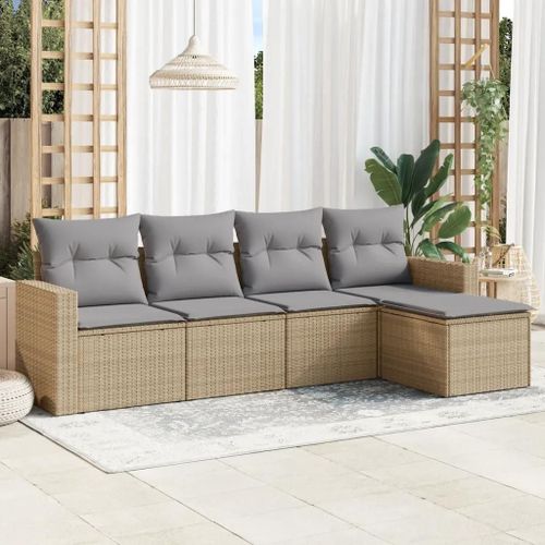 Prolenta Premium - Salon De Jardin Avec Coussins 5 Pcs Beige Résine Tressée