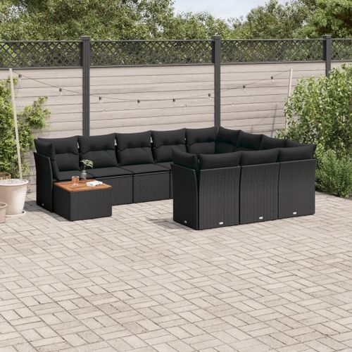 Prolenta Premium - Salon De Jardin 11 Pcs Avec Coussins Noir Résine Tressée