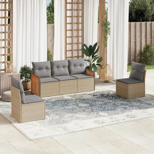 Prolenta Premium - Salon De Jardin Avec Coussins 5 Pcs Beige Résine Tressée