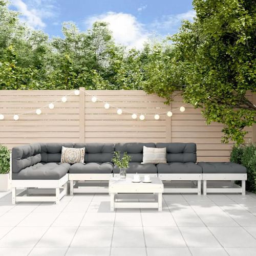 Prolenta Premium - Salon De Jardin 7 Pcs Blanc Bois De Pin Massif
