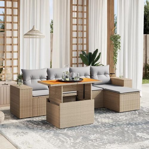 Prolenta Premium - Salon De Jardin Avec Coussins 6 Pcs Beige Résine Tressée
