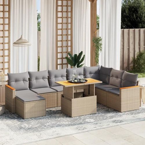 Prolenta Premium - Salon De Jardin Avec Coussins 9 Pcs Beige Résine Tressée