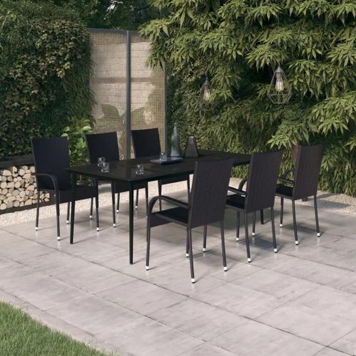 Prolenta Premium - Ensemble À Manger De Jardin 7 Pcs Noir