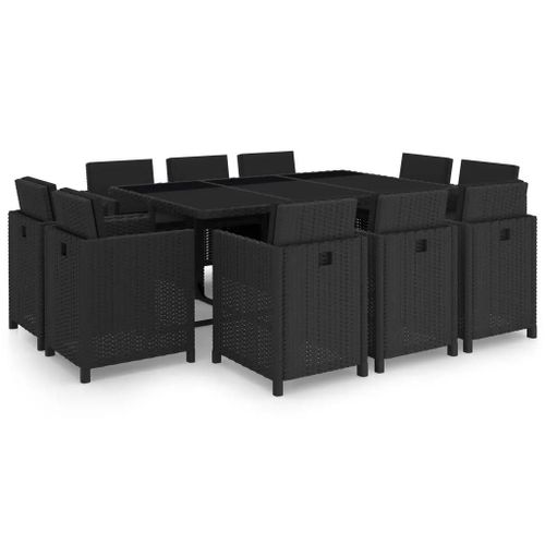 Prolenta Premium - Ensemble À Manger D'extérieur 11 Pcs Coussins Poly Rotin Noir