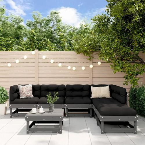 Prolenta Premium - Salon De Jardin 7 Pcs Avec Coussins Gris Bois Massif