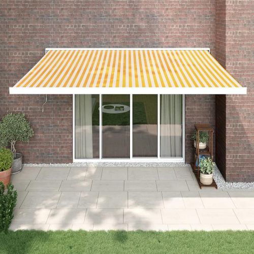 Prolenta Premium - Auvent Rétractable Jaune Et Blanc 4,5x3 M Tissu Et Aluminium