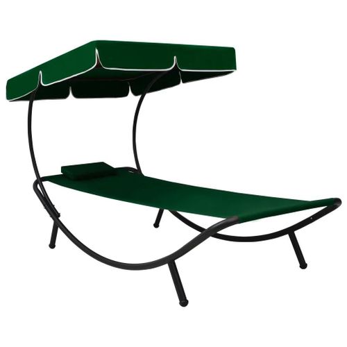 Prolenta Premium - Chaise Longue De Jardin Avec Auvent Et Oreiller Vert
