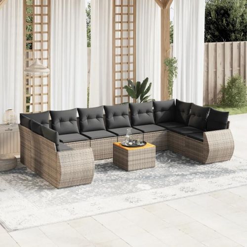 Prolenta Premium - Salon De Jardin 11 Pcs Avec Coussins Gris Résine Tressée