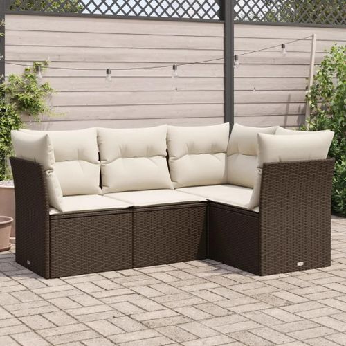 Prolenta Premium - Salon De Jardin 4 Pcs Avec Coussins Marron Résine Tressée
