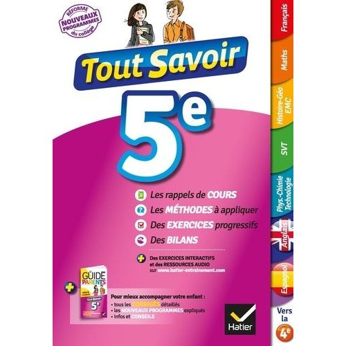 Tout Savoir 5e - Avec Le Guide Des Parents Détachable