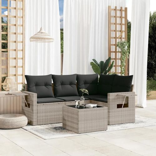 Prolenta Premium - Salon De Jardin 5 Pcs Avec Coussins Gris Clair Résine Tressée
