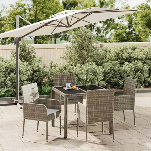 Prolenta Premium - Ensemble À Manger De Jardin 5 Pcs Coussins Gris Résine Tressée