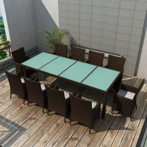 Prolenta Premium - Ensemble À Manger D'extérieur Et Coussins 11 Pcs Résine Tressée