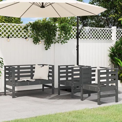 Prolenta Premium - Salon De Jardin 3 Pcs Gris Bois Massif De Pin