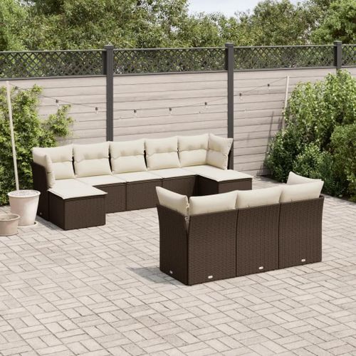 Prolenta Premium - Salon De Jardin 10 Pcs Avec Coussins Marron Résine Tressée