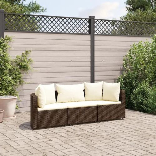 Prolenta Premium - Salon De Jardin Avec Coussins 3 Pcs Marron Résine Tressée