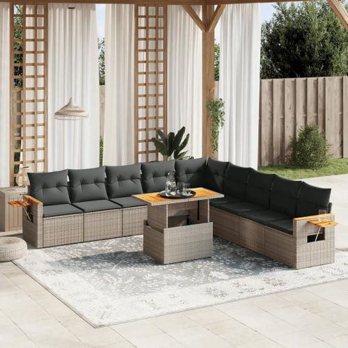 Prolenta Premium - Salon De Jardin 11 Pcs Avec Coussins Gris Résine Tressée
