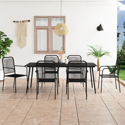 Prolenta Premium - Ensemble À Manger De Jardin 7 Pcs Corde En Coton Et Acier Noir