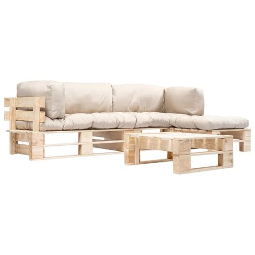 Prolenta Premium - Salon De Jardin Palette 4 Pcs Avec Coussins Sable Bois