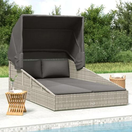Prolenta Premium - Transat Avec Toit Pliable Gris 200x114x128 Cm Résine Tressée
