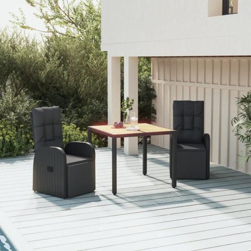 Prolenta Premium - Ensemble À Manger De Jardin 3 Pcs Noir Poly Rotin Et Acacia