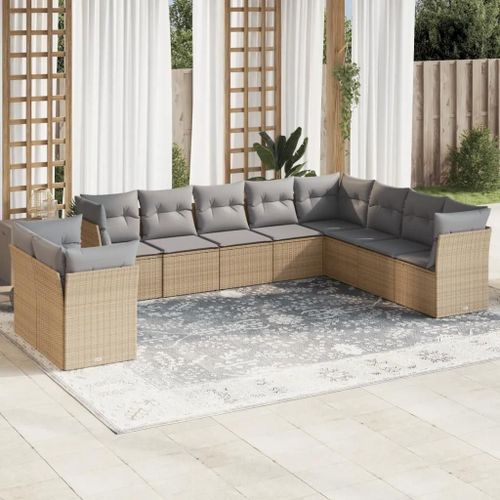 Prolenta Premium - Salon De Jardin Avec Coussins 10 Pcs Beige Résine Tressée