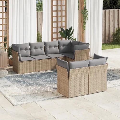 Prolenta Premium - Salon De Jardin Avec Coussins 7 Pcs Beige Résine Tressée