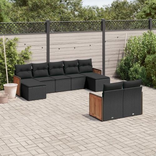 Prolenta Premium - Salon De Jardin 9 Pcs Avec Coussins Noir Résine Tressée