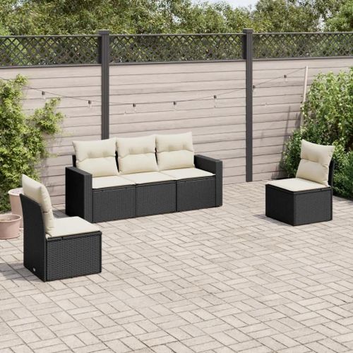 Prolenta Premium - Salon De Jardin 5 Pcs Avec Coussins Noir Résine Tressée