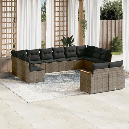 Prolenta Premium - Salon De Jardin Avec Coussins 12 Pcs Gris Résine Tressée