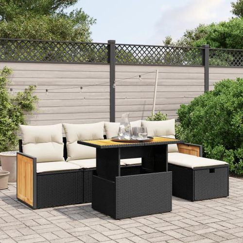 Prolenta Premium - Salon De Jardin 6 Pcs Avec Coussins Noir Résine Tressée