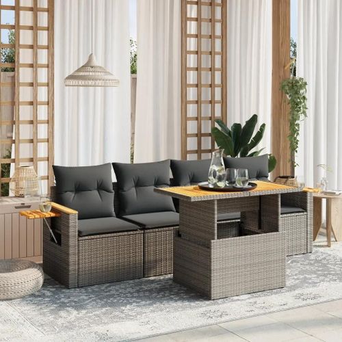 Prolenta Premium - Salon De Jardin 5 Pcs Avec Coussins Gris Résine Tressée
